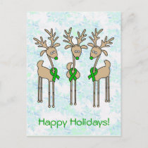 Green Ribbon Reindeer (Kidney Cancer) Holiday Postcard