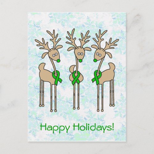 Green Ribbon Reindeer Kidney Cancer Holiday Postcard