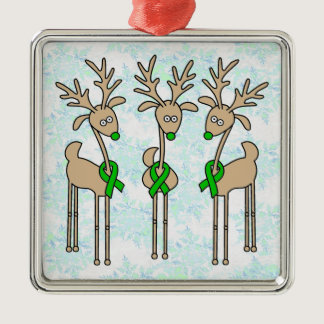 Green Ribbon Reindeer (Kidney Cancer) Metal Ornament
