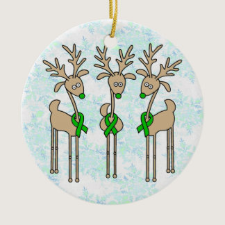 Green Ribbon Reindeer (Liver Cancer) Ceramic Ornament