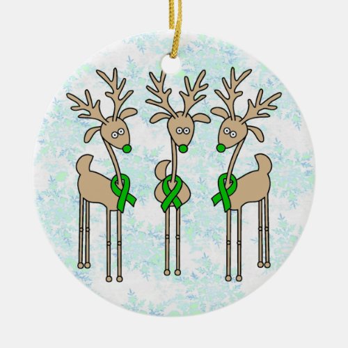 Green Ribbon Reindeer Liver Cancer Ceramic Ornament