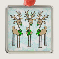 Green Ribbon Reindeer (Liver Cancer) Metal Ornament