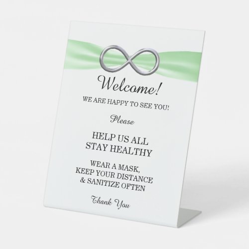 Green Ribbon Silver Infinity Wedding Safety  Pedestal Sign