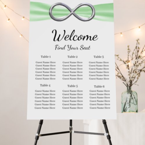 Green Ribbon Silver Infinity Wedding Seating Chart Foam Board