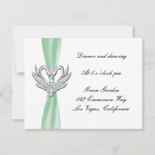 Green Ribbon Silver Swans Reception Card