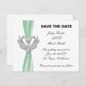 Green Ribbon Silver Swans Save The Date Card (Front/Back)