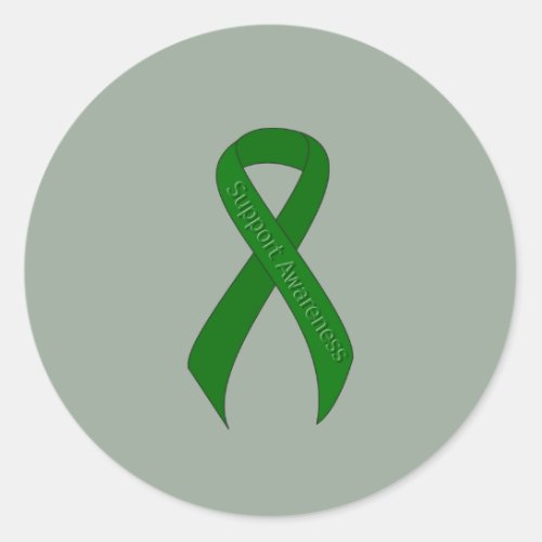 Green Ribbon Support Awareness Classic Round Sticker
