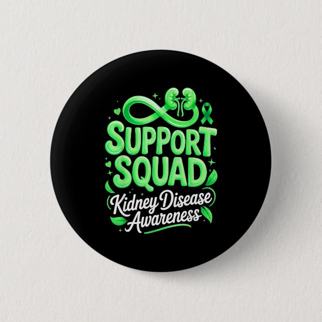 Green ribbon support squad kidney disease awarenes button (Front)