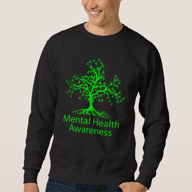 Green Ribbon Tree Mental Health Awareness Month Sweatshirt (Front)
