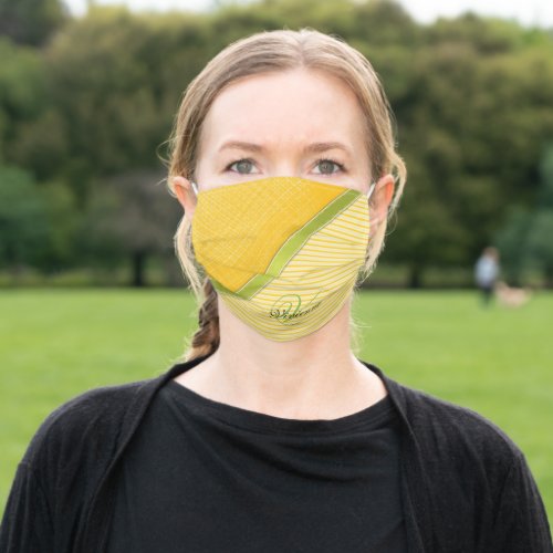 Green Ribbon Two Tone Yellow Stripes Sunny Fabric Adult Cloth Face Mask