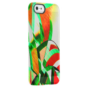 Green ribbons, drizzles on orange coral background permafrost iPhone SE/5/5s case