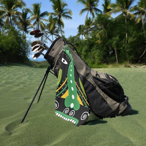 Green Ritual Tribal Mask Golf Towel