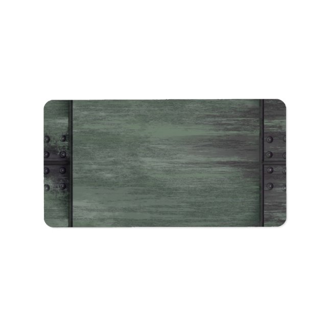 Green riveted steel texture label (Front)