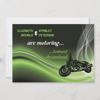 Green road biker/motorcycle wedding invitation