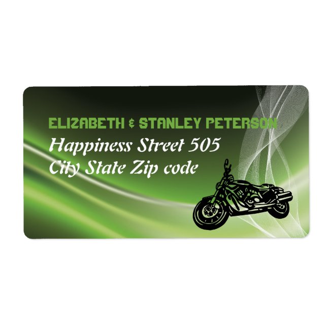 Green road biker/motorcycle wedding label (Front)