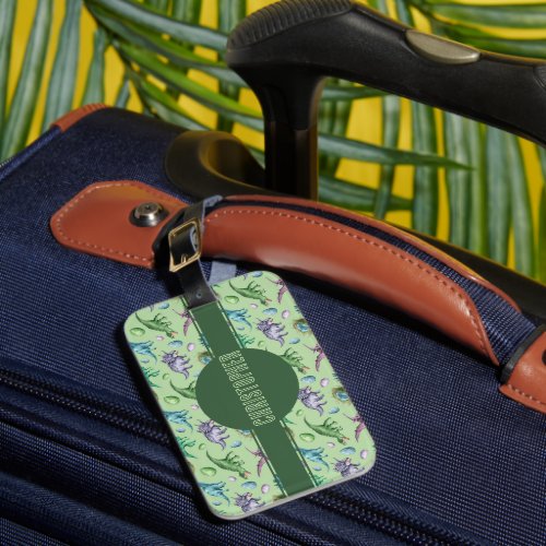 Green Roaring Jurassic Dinosaur with Name Luggage Tag