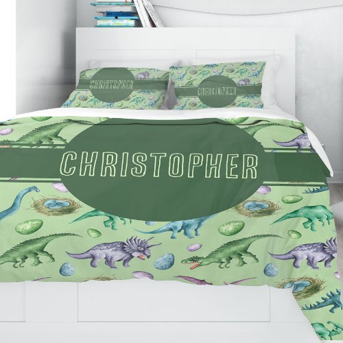 Green Roaring Jurassic Dinosaur with Name Pillow Case