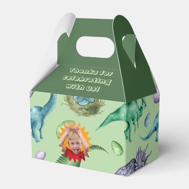 Green Roaring Jurassic Dinosaurs Photo Favor Boxes (Front Side)
