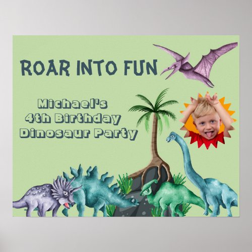 Green Roaring Jurassic Dinosaurs Poster