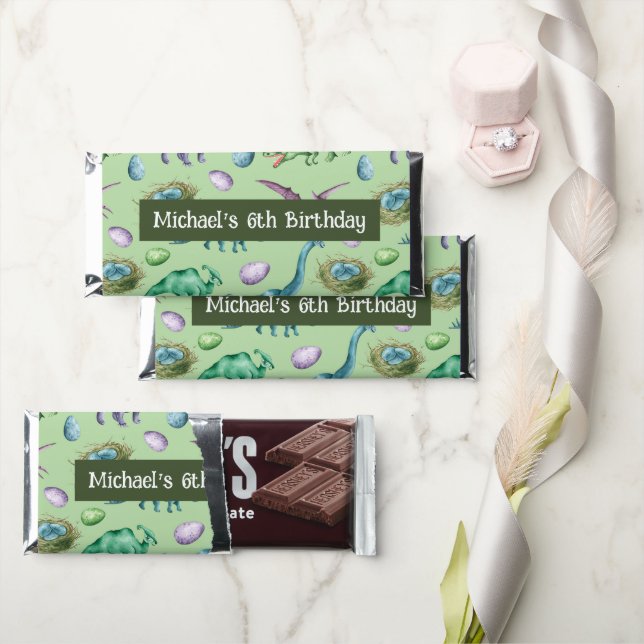 Green Roaring Jurassic Dinosaurs with Eggs Hershey Bar Favors (Front)