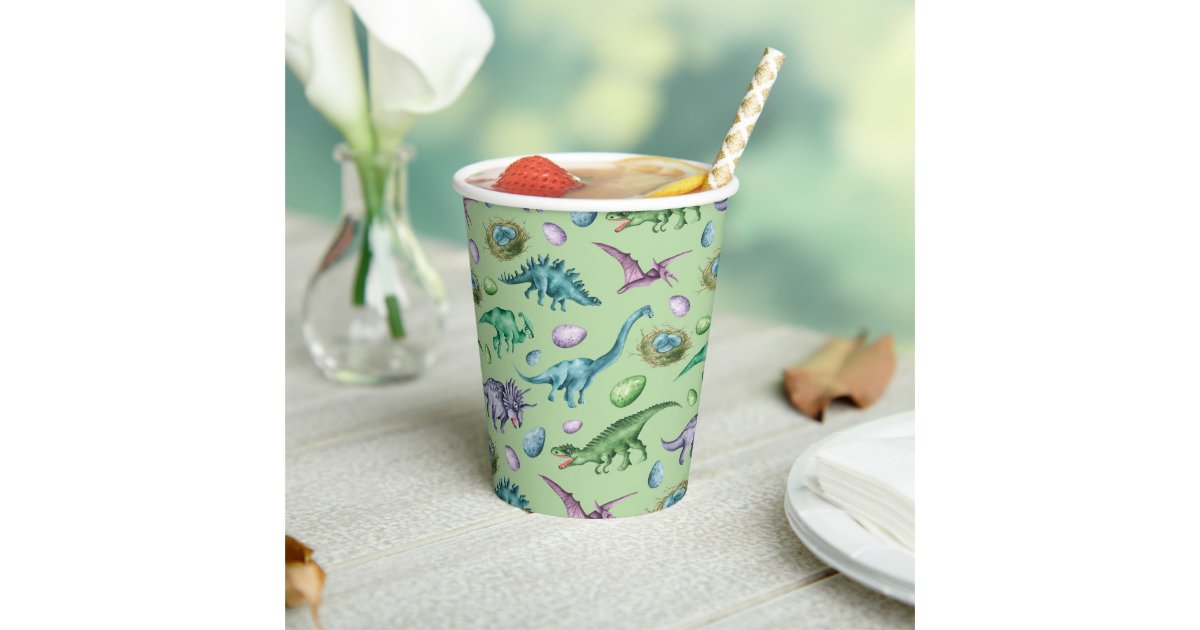 Green Roaring Jurassic Dinosaurs with Eggs Paper Cups | Zazzle