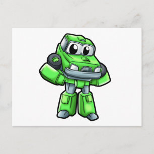 Green robot car cartoon - Choose background color Postcard