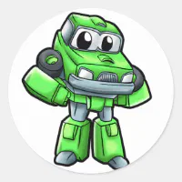 Green robot car robots for kids robot cartoon classic round sticker Zazzle