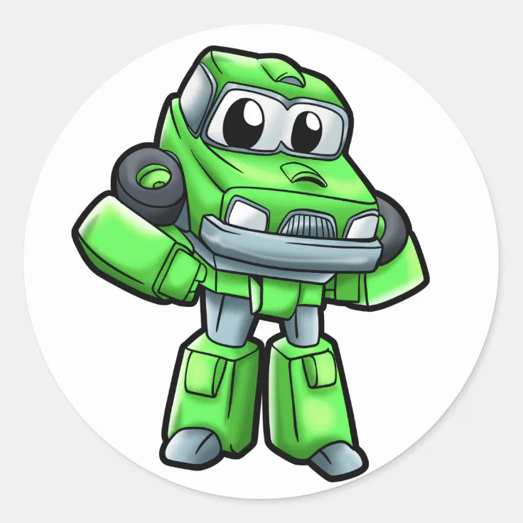 Green robot car - robots for kids - robot cartoon classic round sticker |  Zazzle
