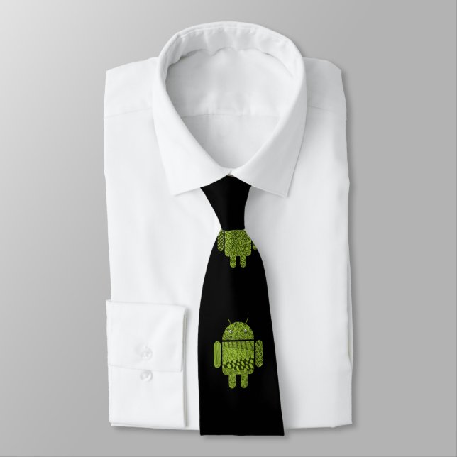 Green Robot Computer Gamer Nerd Neck Tie (Tied)