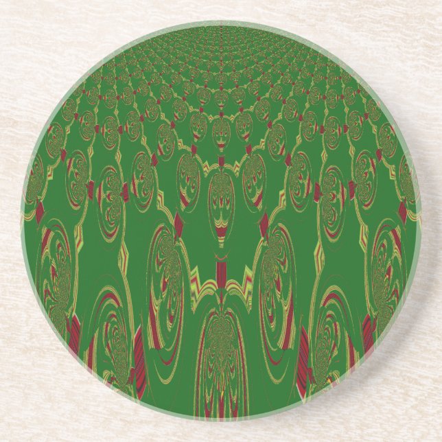Green Robots Sandstone Coaster (Front)