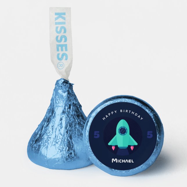 Green Rocket Spaceship Boys 5th Birthday Party Hershey®'s Kisses® (Front)
