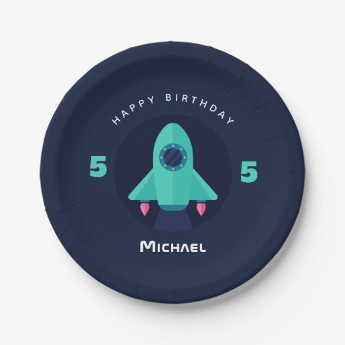 Green Rocket Spaceship Boys 5th Birthday Party  Paper Plates