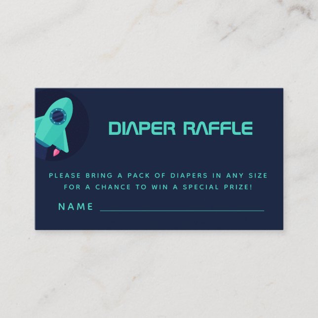 Green Rocket Spaceship Space Theme Diaper Raffle   Enclosure Card (Front)