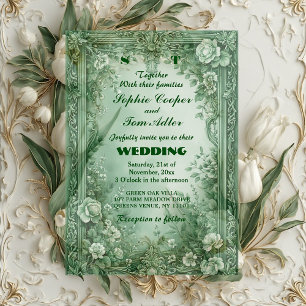 Green Rococo Garden Grand Baroque Opulence Wedding Acrylic Invitations
