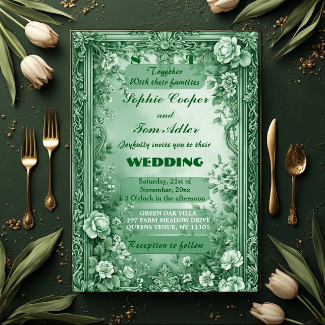 Green Rococo Garden Grand Baroque Opulence Wedding Invitation (Green Rococo Garden Grand Baroque Opulence Wedding Invitation)