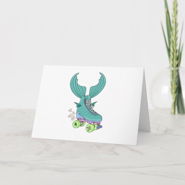 Green Roller Skate Mermaid Birthday Greetings Card (Front)