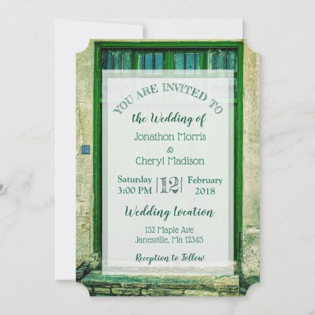 Green Romantic Door Wedding Invitations (Front)