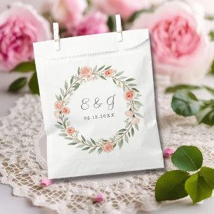 Green, romantic rose wreath favor bag
