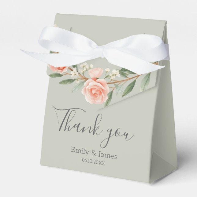 Green, romantic rose wreath favor boxes (Front Side)