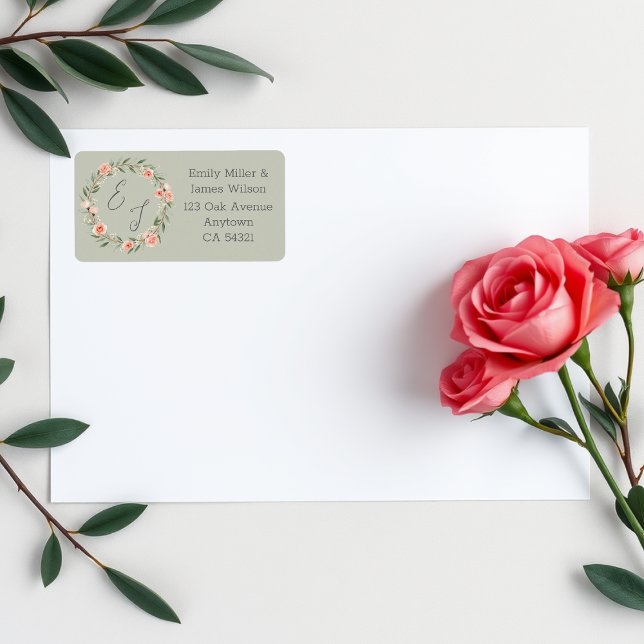 Green, romantic rose wreath label (Creator Uploaded)