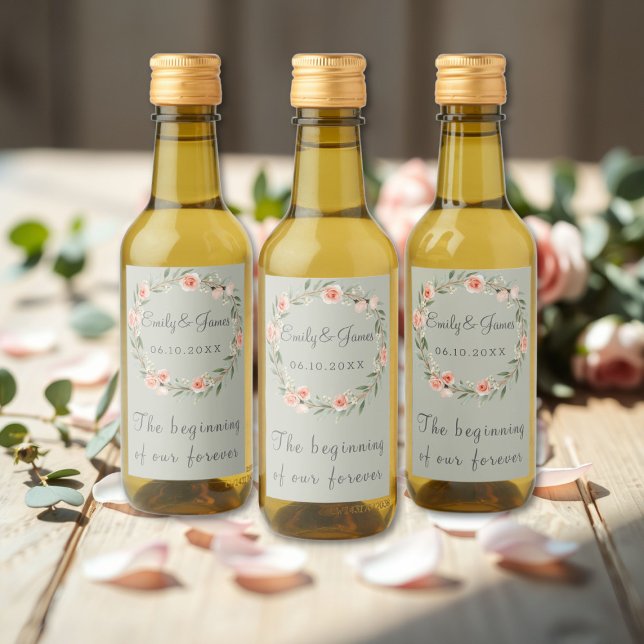 Green, romantic rose wreath wine label (Creator Uploaded)
