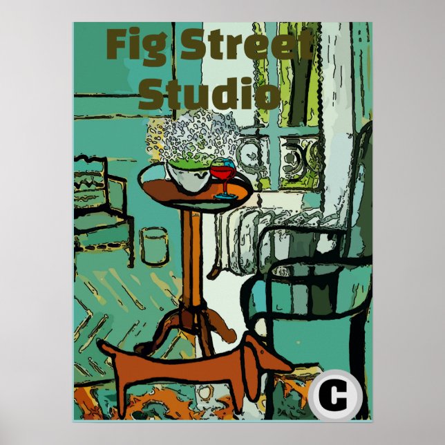 Green Room Dachsund, Matisse Style Poster (Front)