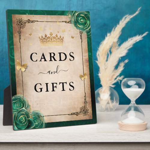 Green Rose and Gold Crown Cards and Gifts Sign Plaque