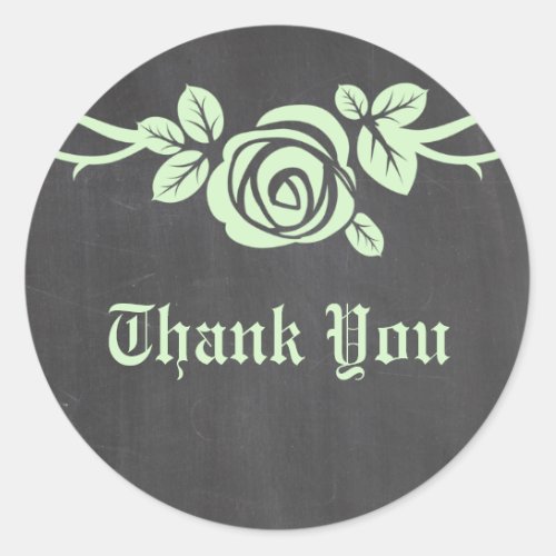Green Rose Chalkboard Thank You Stickers