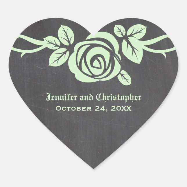 Green Rose Chalkboard Wedding Stickers (Front)