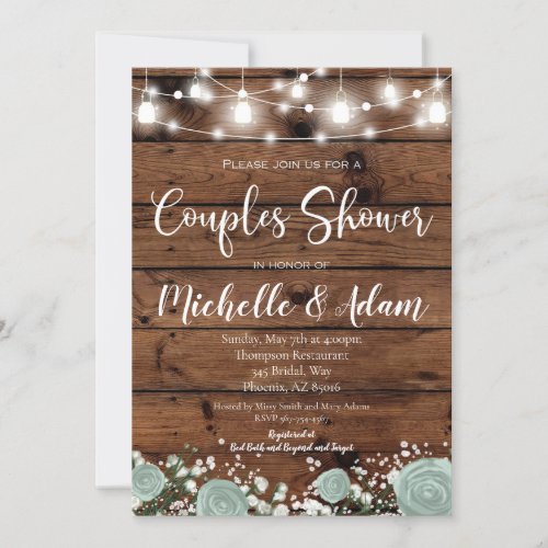 Green Rose Couples Shower Rustic Country Invitation