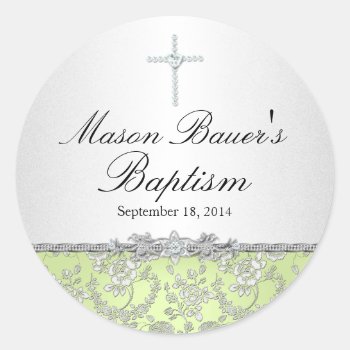 Green Rose & Cross Baptism Sticker by ExclusiveZazzle at Zazzle