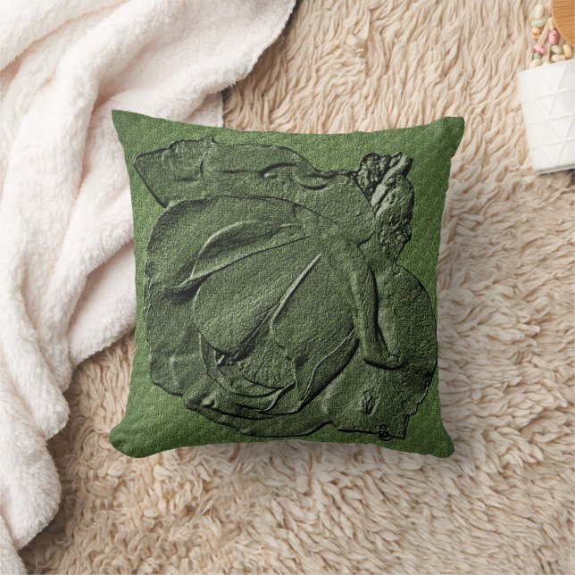 Green Rose Floral Art Throw Pillow (Blanket)