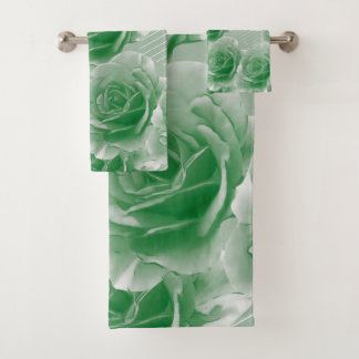 Green Rose Floral Bath Towel Set