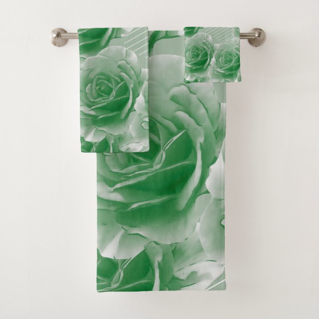 Green Rose Floral Bath Towel Set (Insitu)